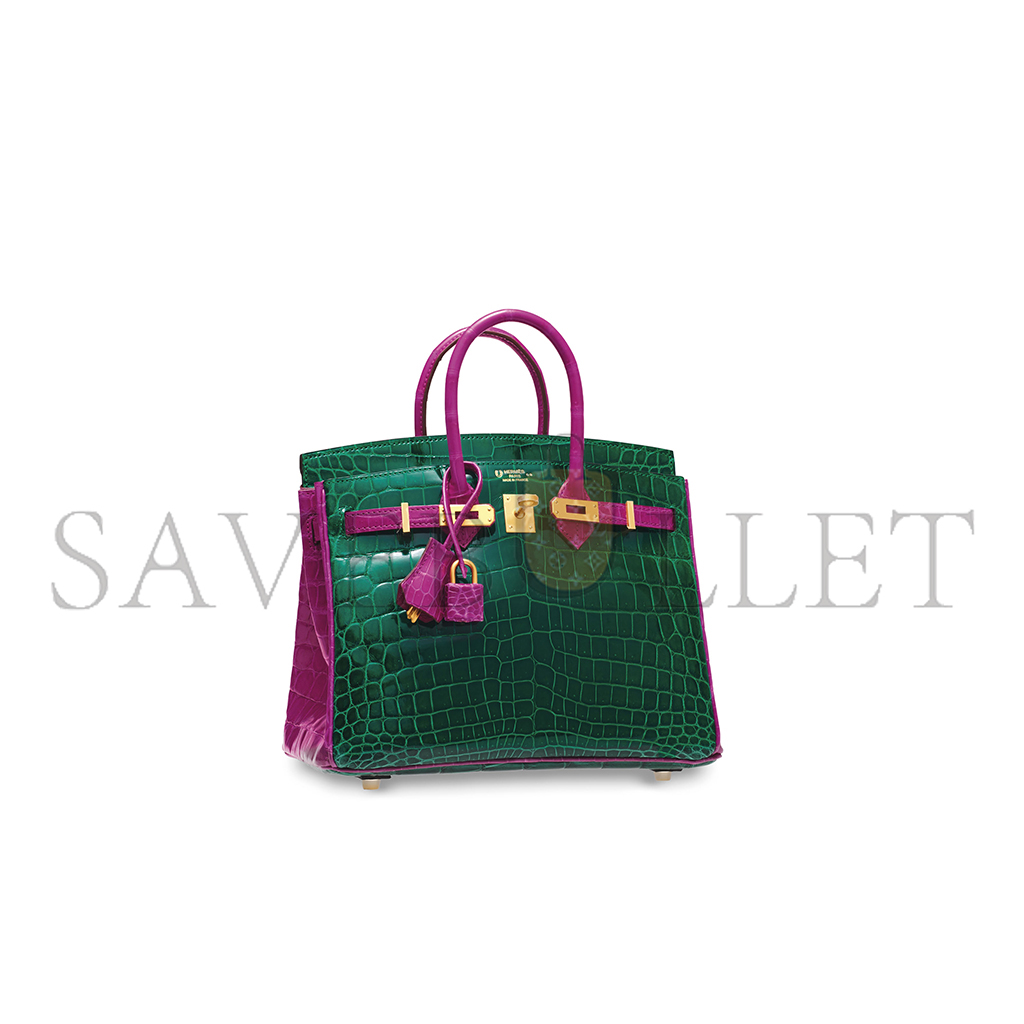 HERMÈS MASTER BIRKIN 30 CROCODILE LEATHER EMERALD AND PINK-PURPLE GOLD BUCKLE H041367CKN2 (30*22*16cm)